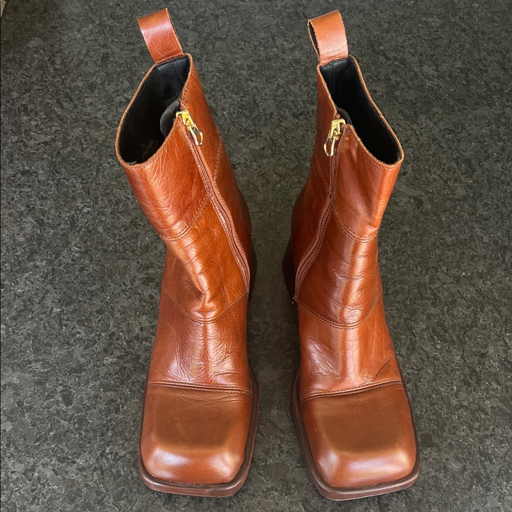 ASOS Brown Platform Ankle Boots square toe